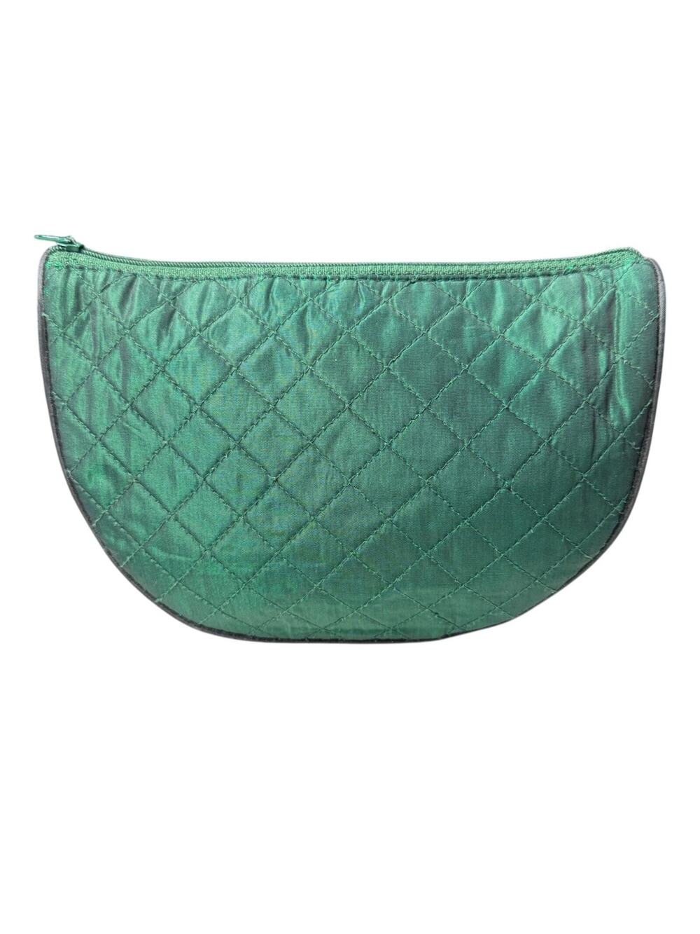 Vintage Oscar de la Renta Volupte Makeup Bag Quilted Emerald Green Satin Clutch
